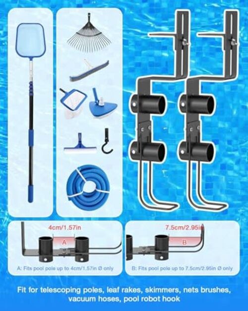 Pool Fence Hooks Adjustable, Heavy Duty Metal Hanger for Pool Equipment,