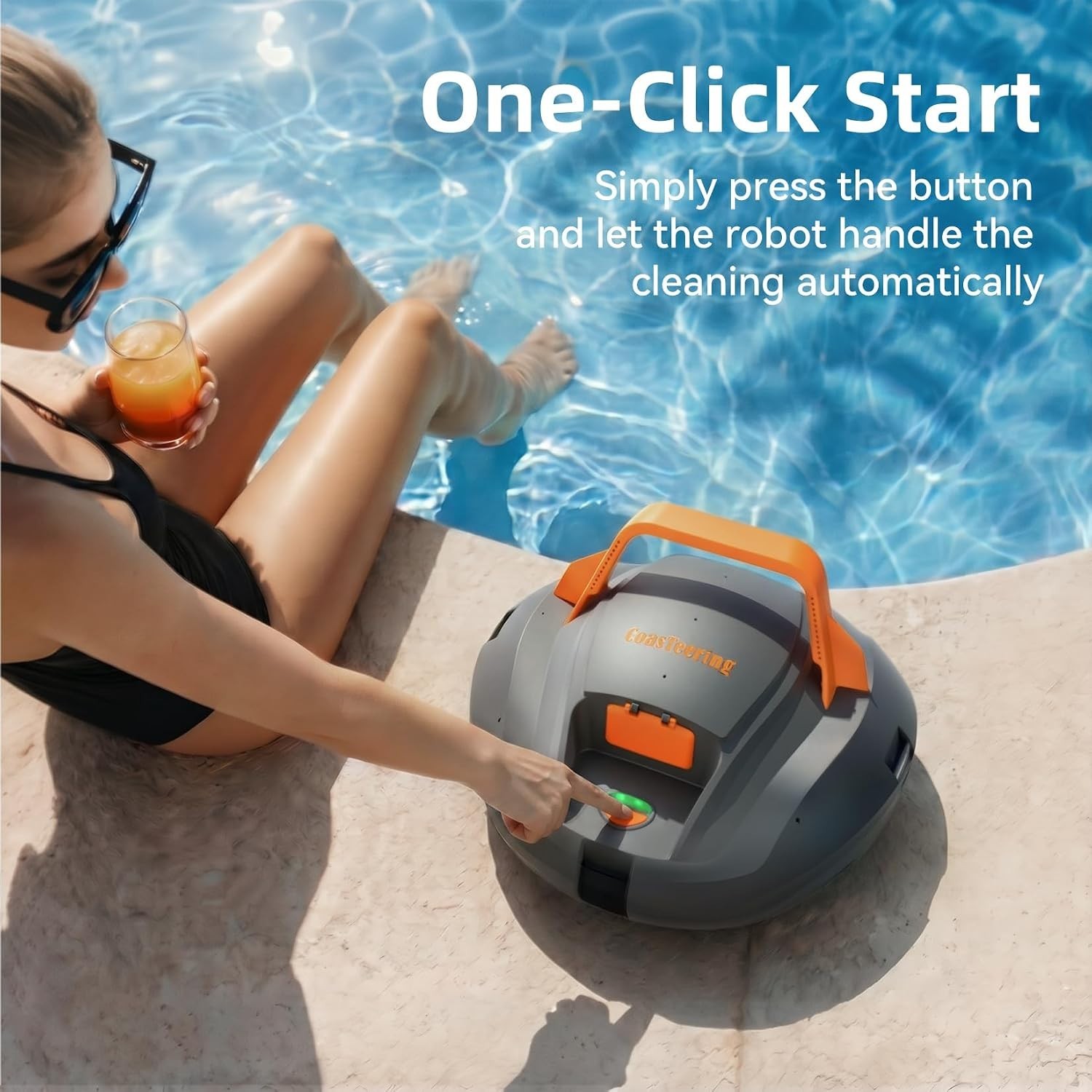 Powerful Dual-Motor Pool Cleaner – Easy Push Button Operation, Cordless Design