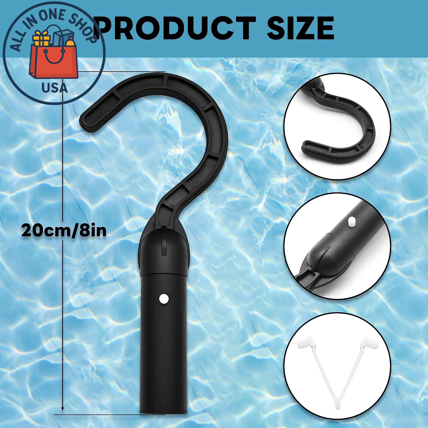 Universal Pool Cleaner Hook for Robotic Vacuums – Black (1 Pack)