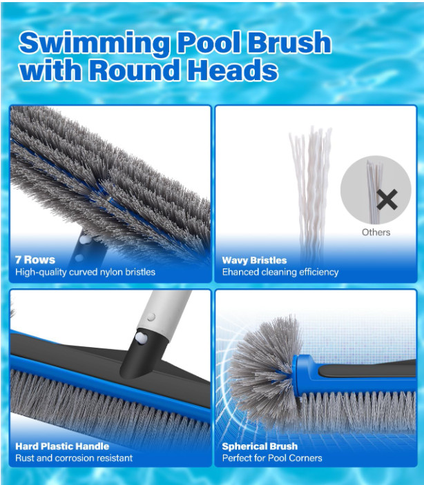Kit 4 en 1 limpieza de piscina: red fina, cepillo, cabezal extra y asta 10 pies.