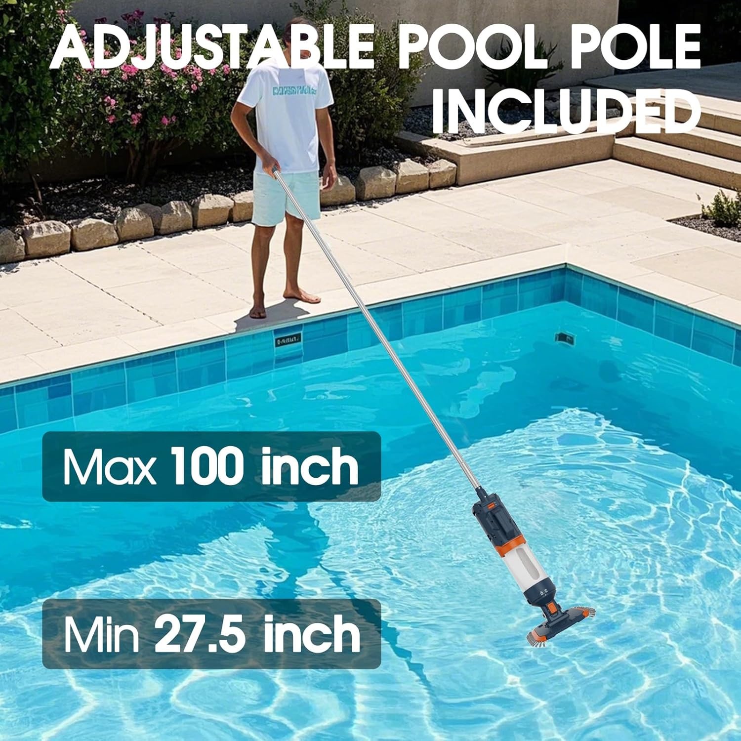 Cordless Pool Vacuum-True Powerful Suction 18.9GPM, 100Inch, 1H Runtime, 25Μm Fl