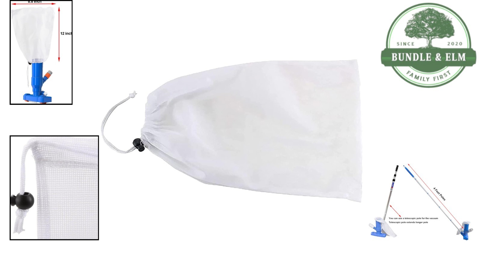 Replacement Fine Mesh Bag for Pool Spa Jet Vacuum Cleaner, 14.5 x 7.5 Inches