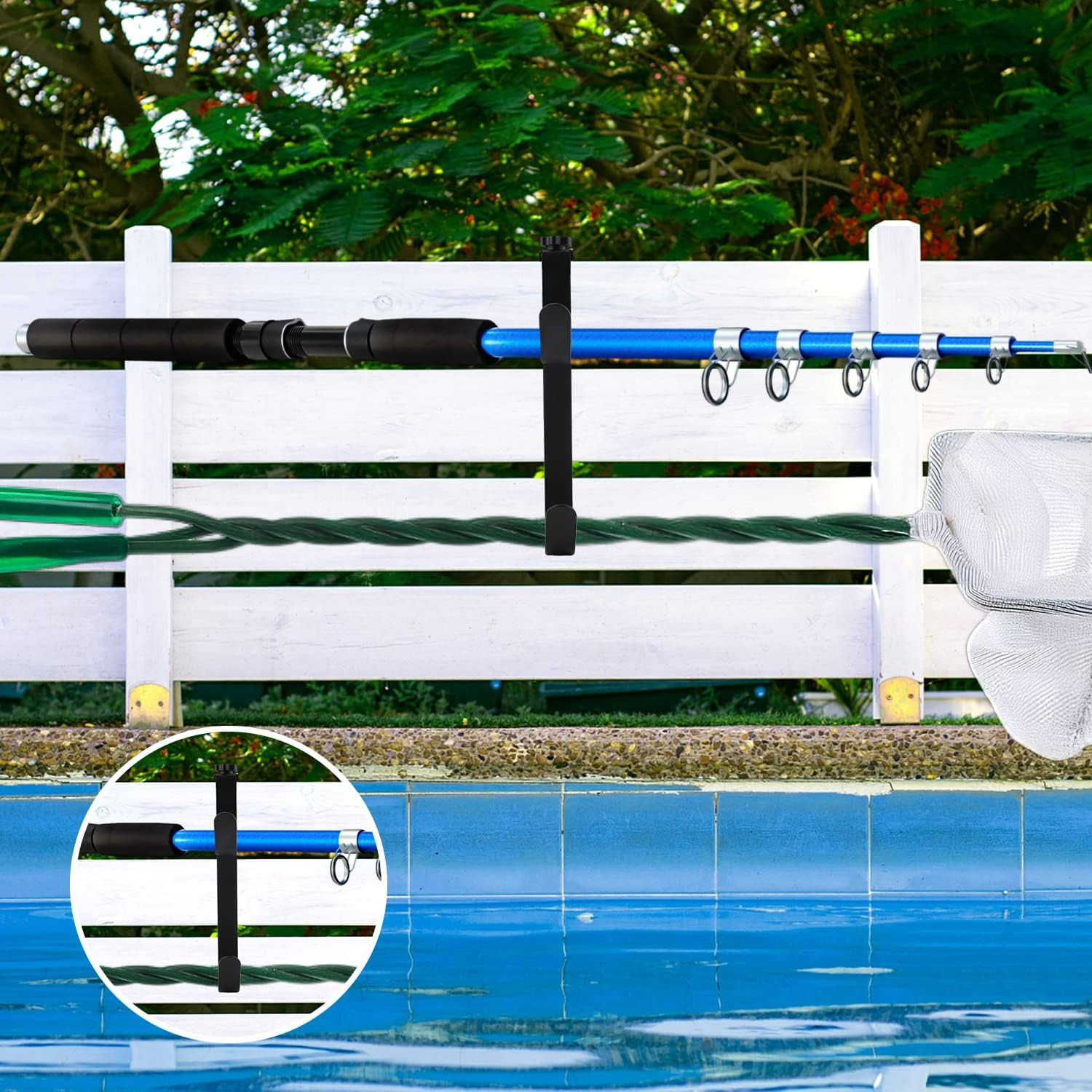 2PCS Double Pool Pole Hanger Hooks, Adjustable Panel Rustproof Fence Hooks Metal