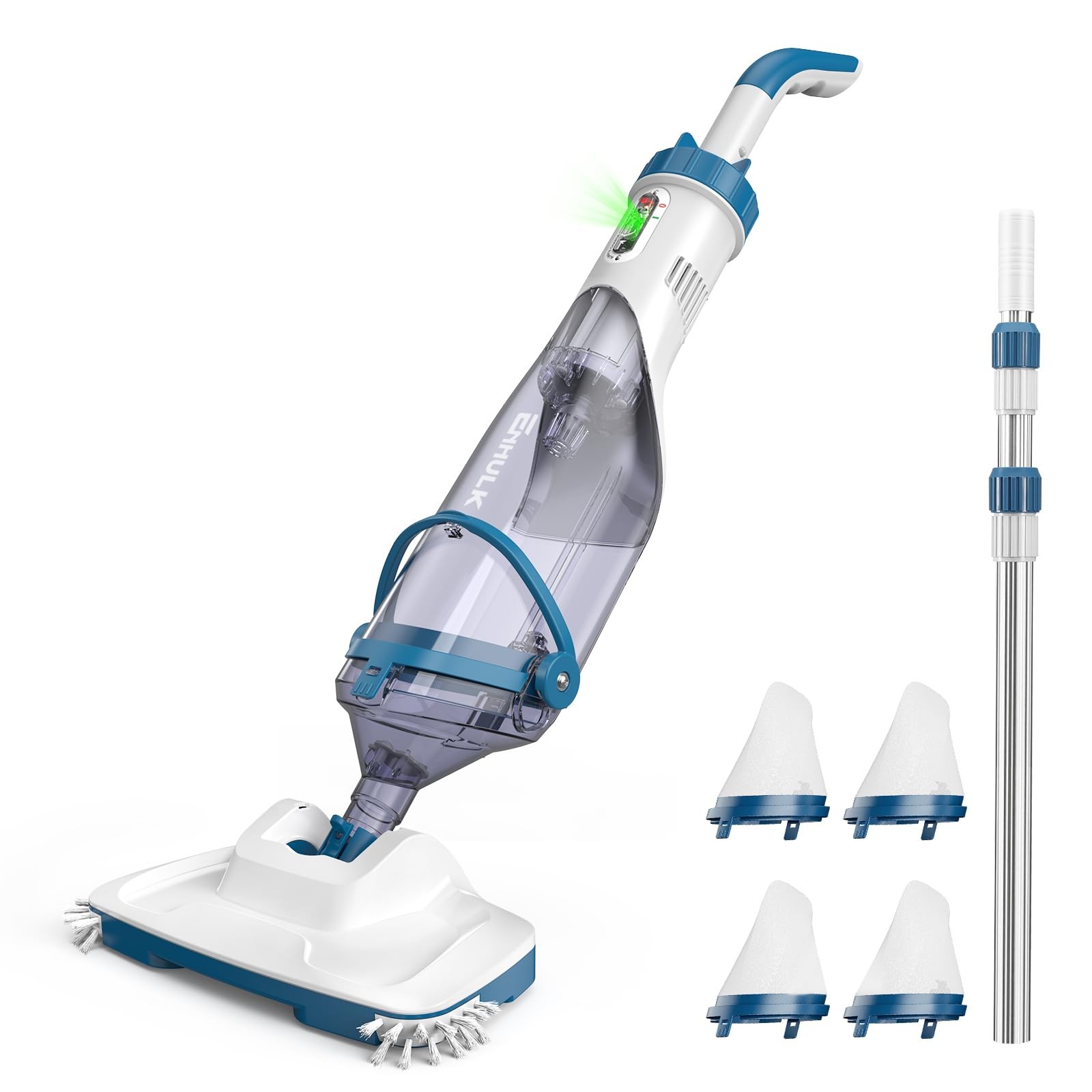 Pool Vacuum 13.4&Prime; Wide Head Cordless 18.5 GPM 60 Min Blue Above Ground Inground