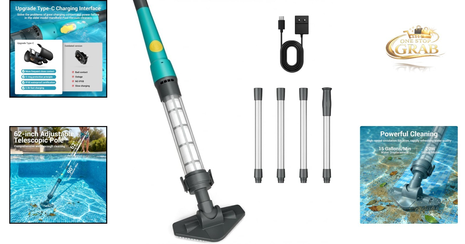MUTAOMWY Cordless Pool Vacuum Cleaner for Hot Tubs & Inground Pools 15 GPM