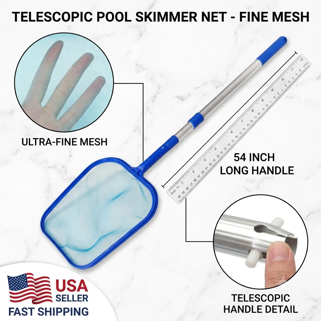 4.6 FT Swimming Pool Leaf Skimmer Net with Aluminum 5-Section Pole Fine Mesh