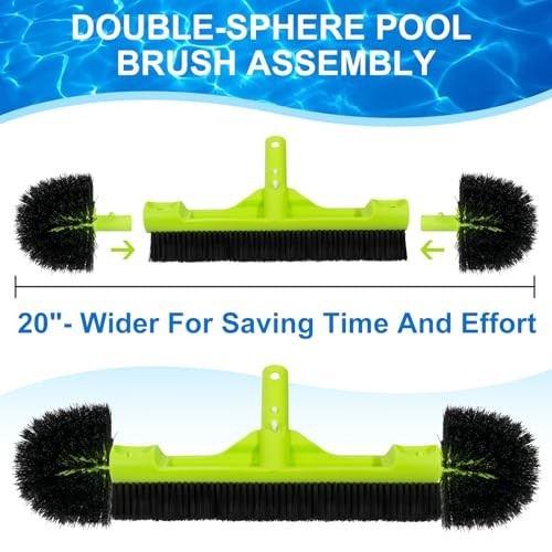 20&Prime; Wide Pool Brush Head for Inground/Above Ground Cleaning – Wall Scrubber Tool