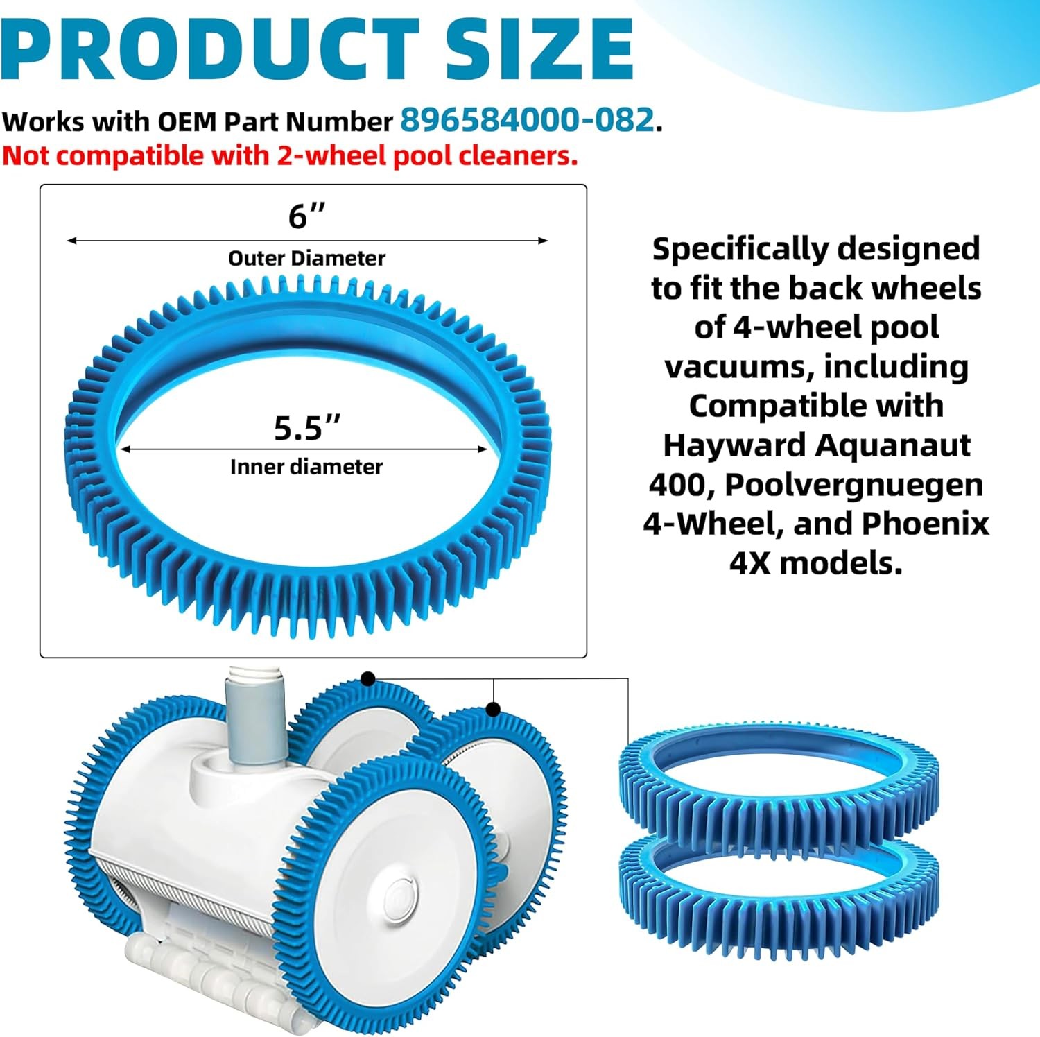 AR-PRO 4-Pack Back Tires Replacement for Pool Cleaner – 4 PACK-Rear