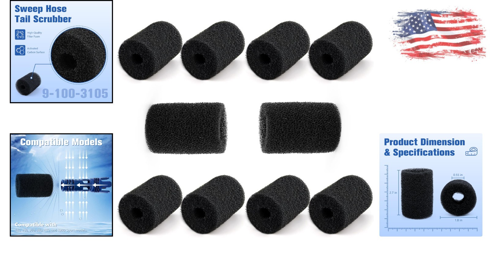High-Quality Foam Tail Scrubbers for Polaris Pool Cleaners – 10 Pack Replacement