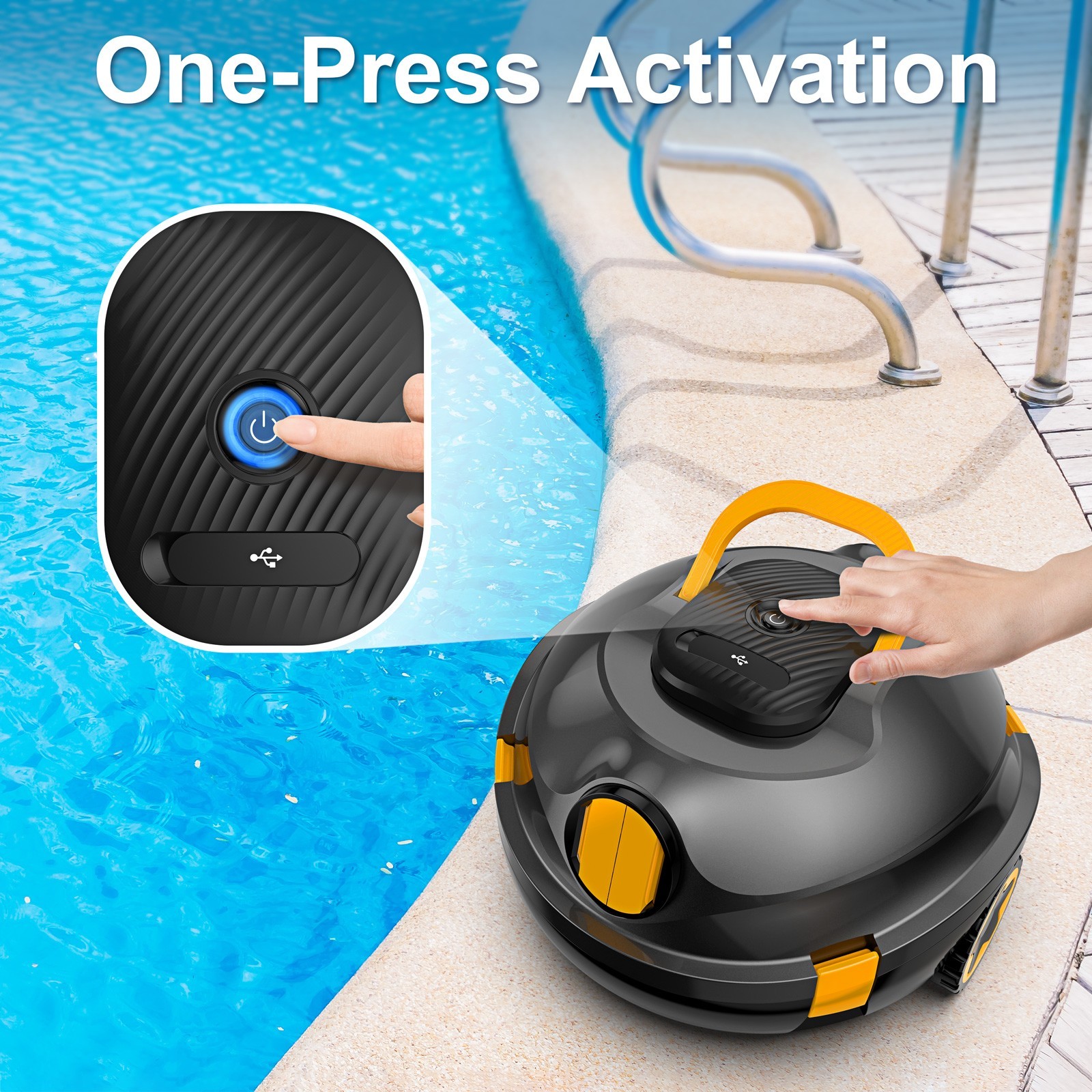 Smart Robotic Pool Cleaner with A Plastic Salvage Hook for Inground & Above pool