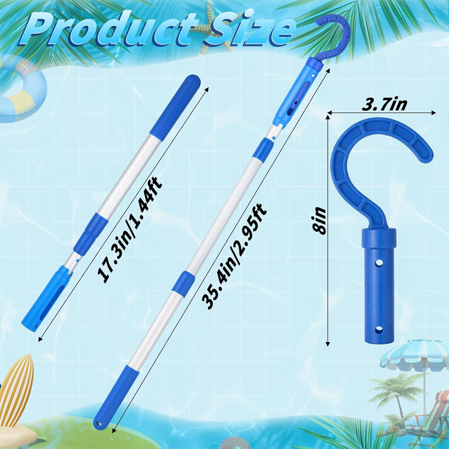 Hushee Hook for All Robotic Pool Cleaner with 45 » Telescopic Aluminum Pole Deep
