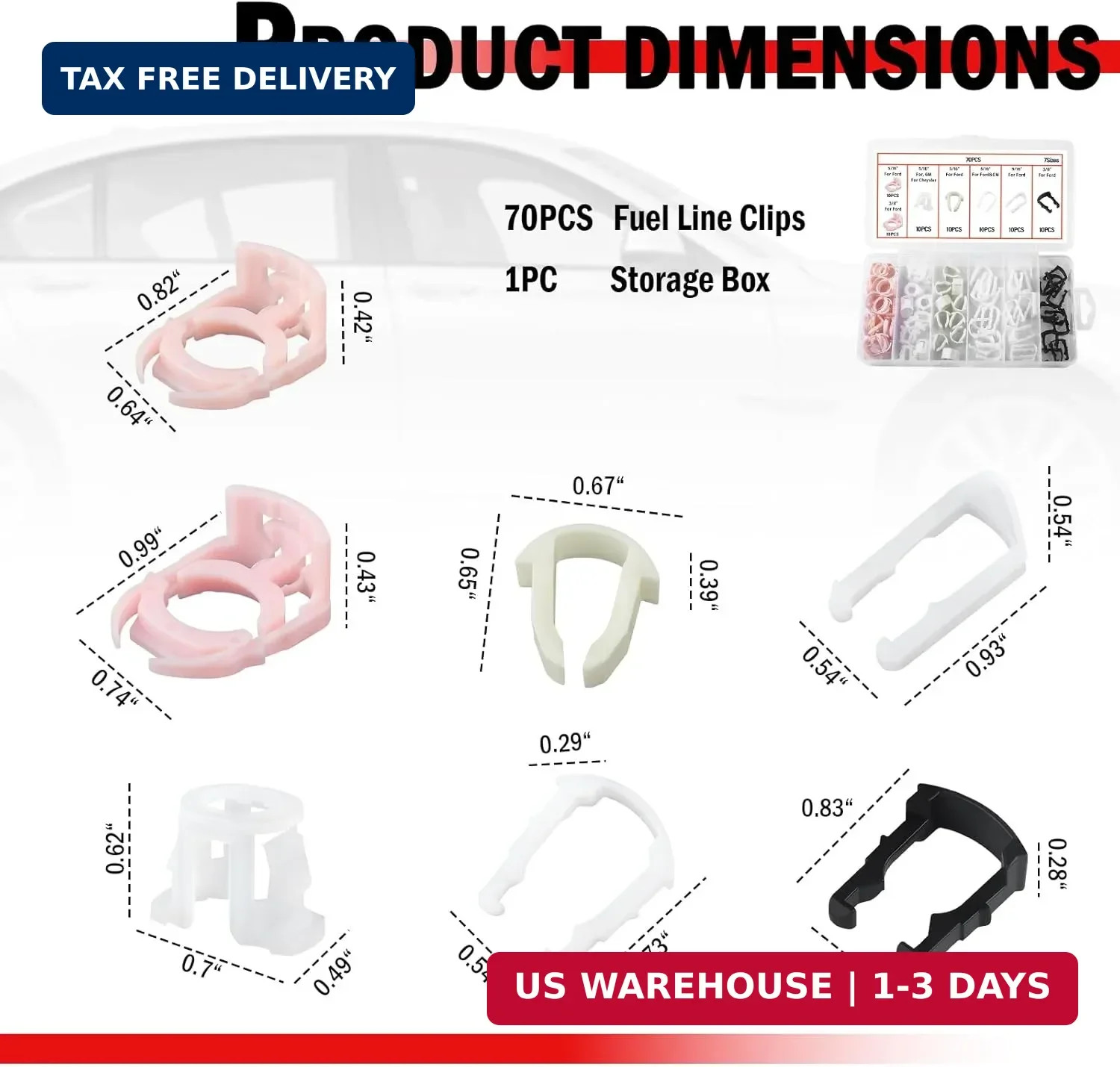 70PCS Fuel Line Clips Replacement Kit,7 Size Includes 5/16&Prime; & 3/8&Prime; Fuel Line Cla