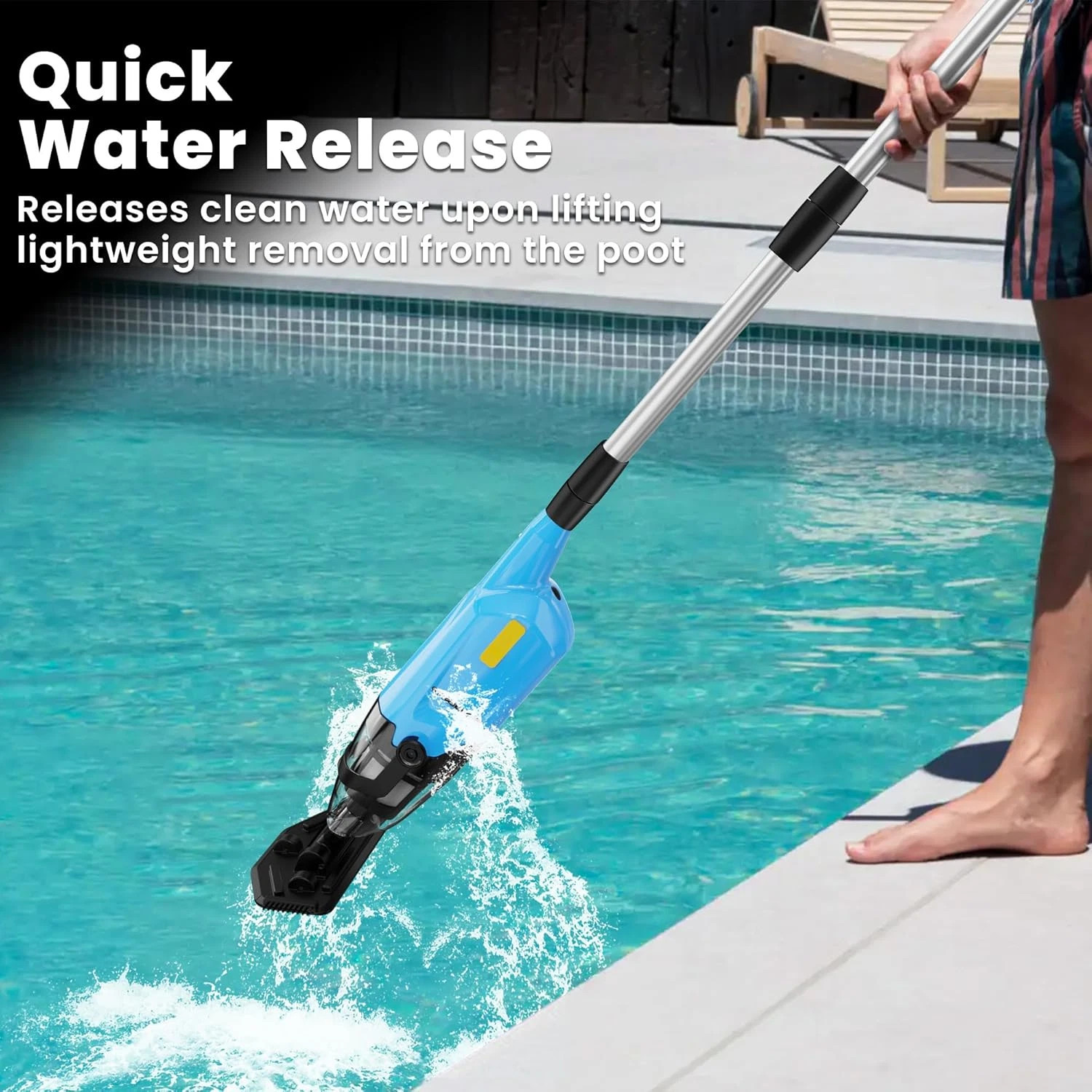 Rechargeable Pool Vacuum Cordless Handheld Pool Cleaner w/ Telescopic Pole Blue