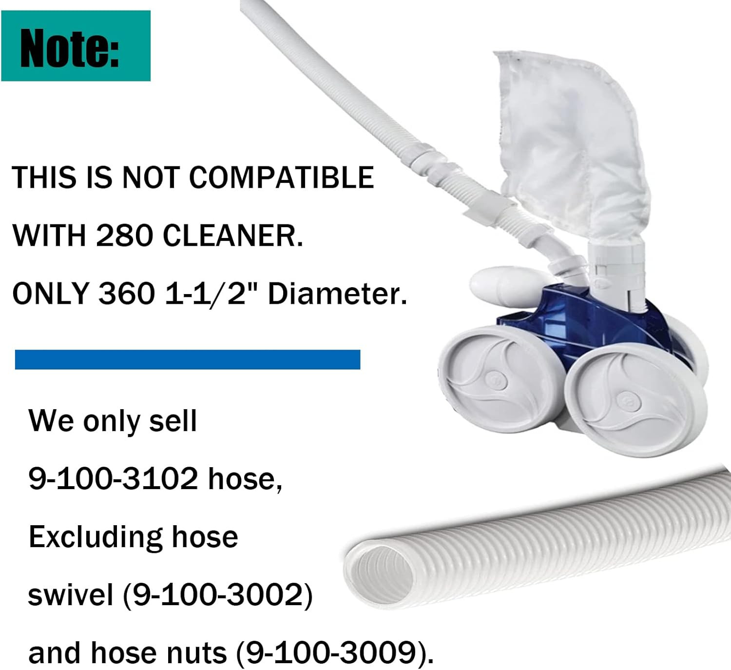 Pool Cleaner 6-Ft Cuffless Feed Hose Replacement for Polaris 360 Cleaner 9-100-3