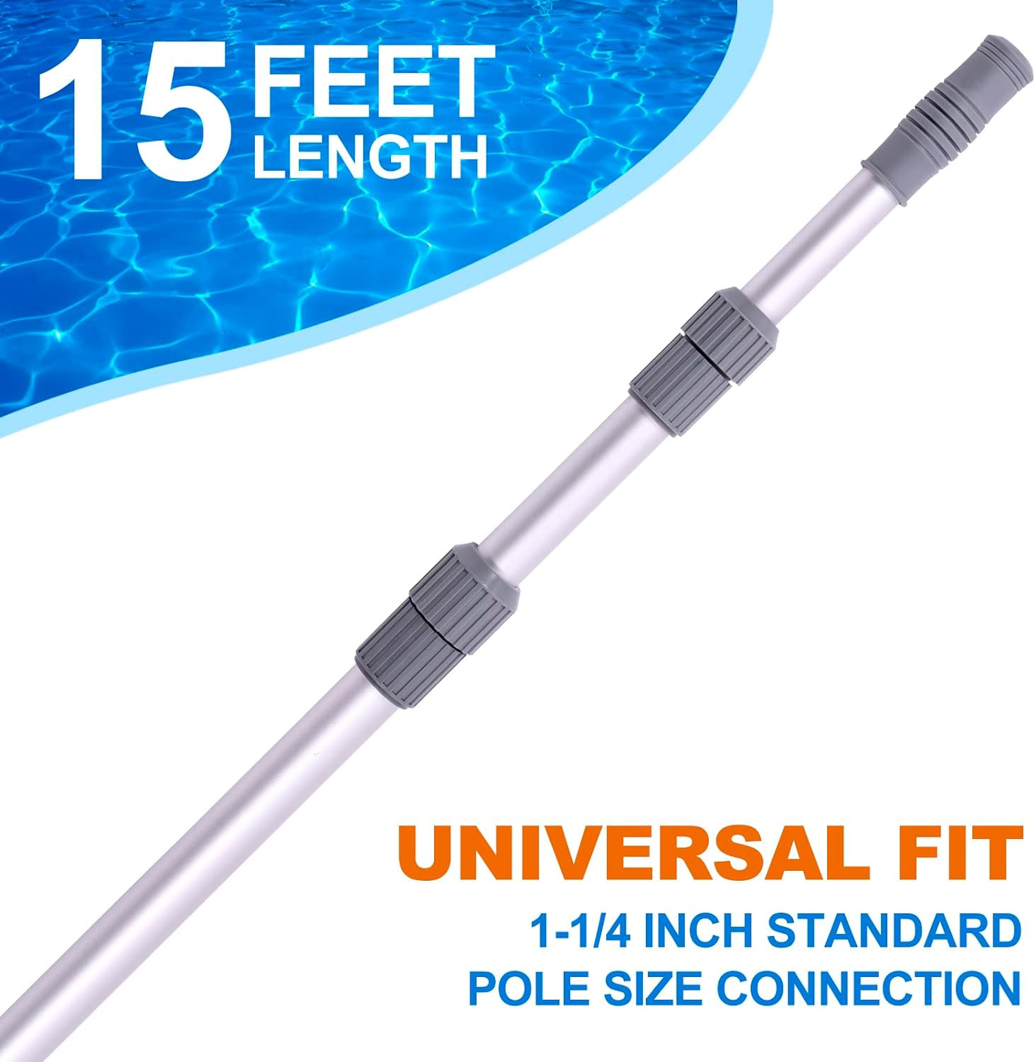Pool Pole – Professional 15 Foot Telescoping Swimming Pool Cleaning Poles,Adjust