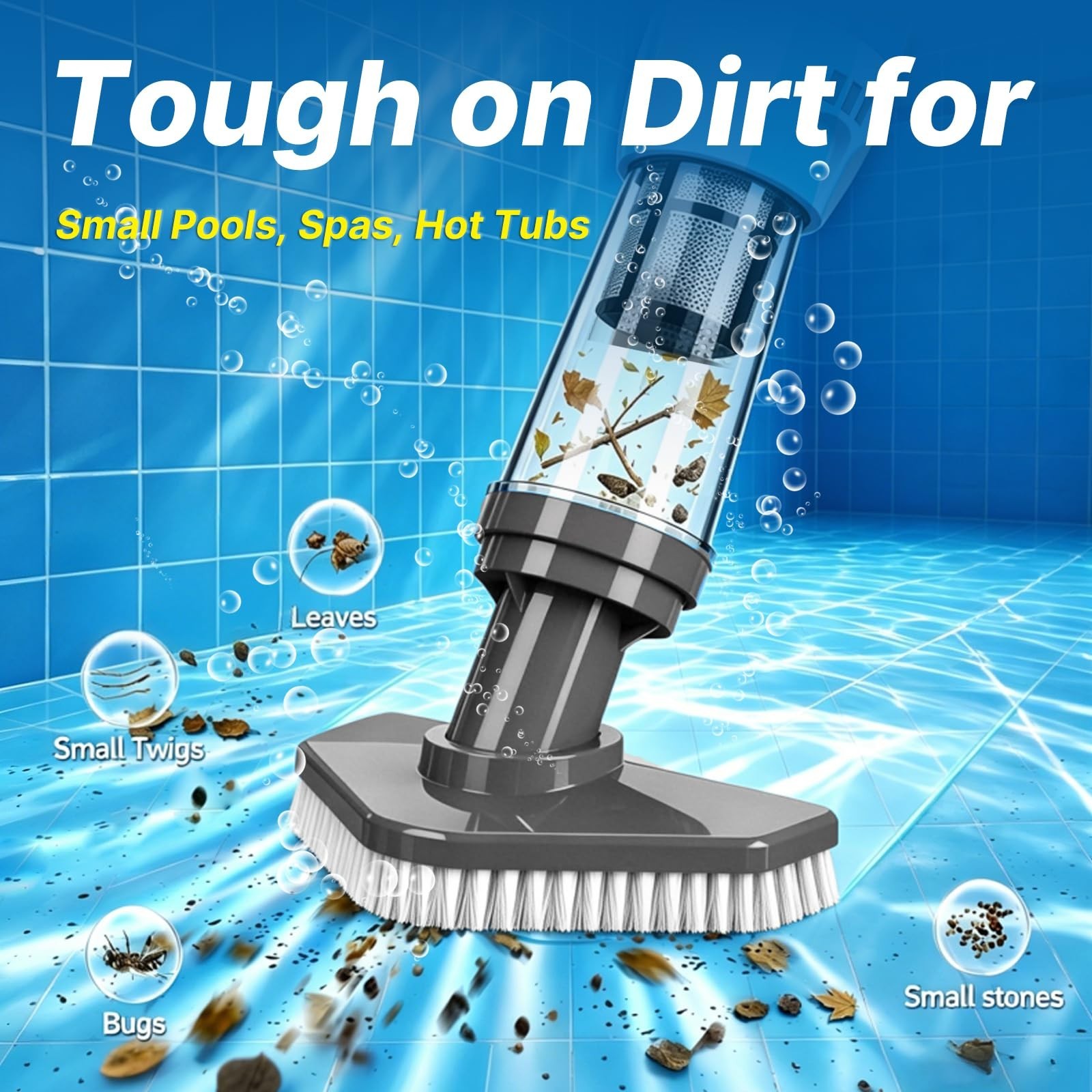 4-in-1 Cordless Rechargeable Pool Vacuum for Spa & Hot Tub, 90 Min Run Time, 12