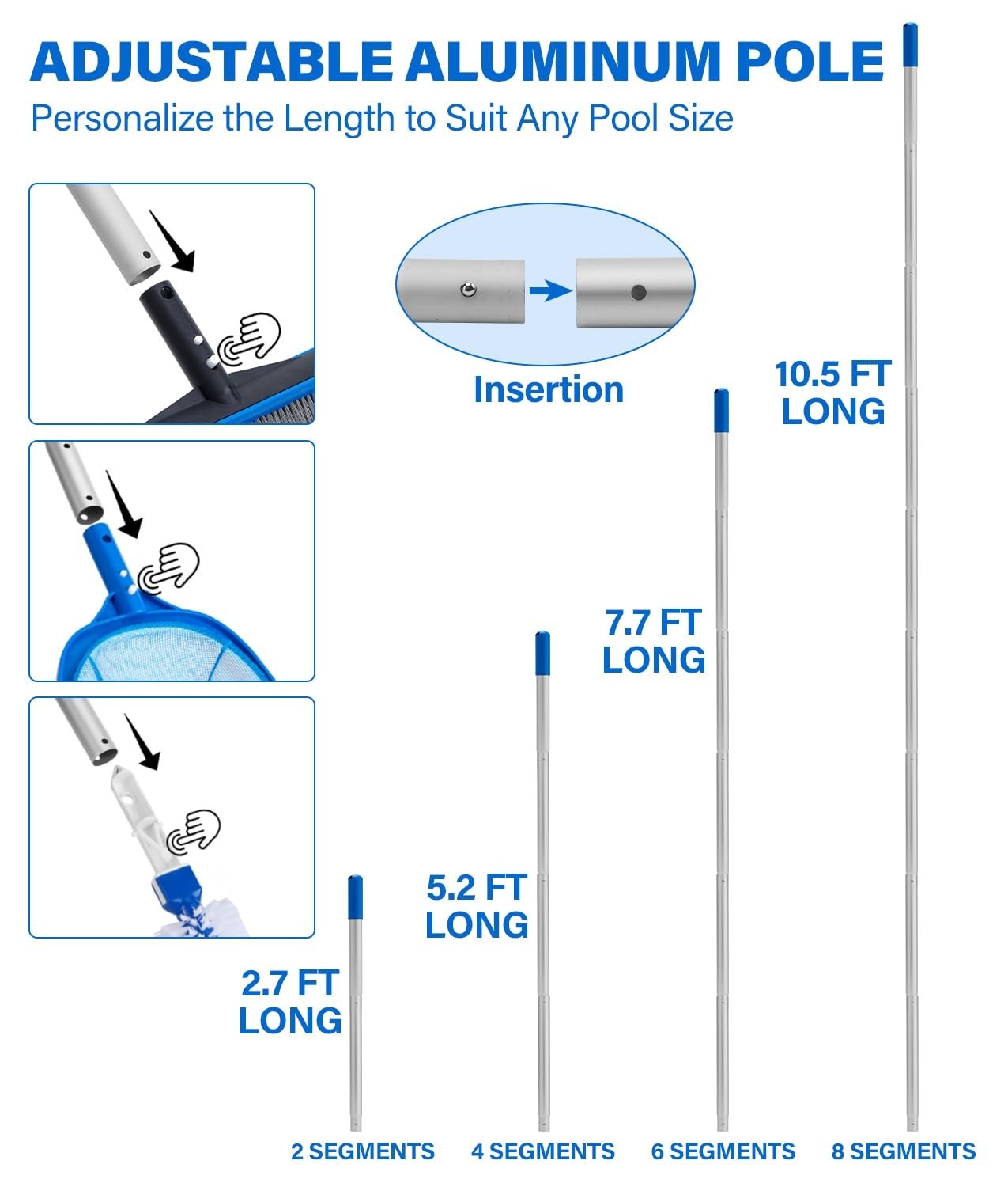 Deluxe 4-in-1 Pool Cleaning Kit with 10ft Adjustable Pole, Skimmer Net & Brush S