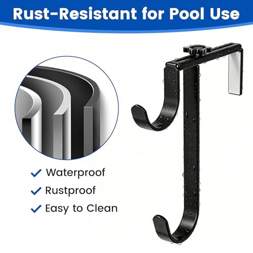 2pcs Double Pool Pole Hooks, Adjustable Thickened Panel Pool Fence Black