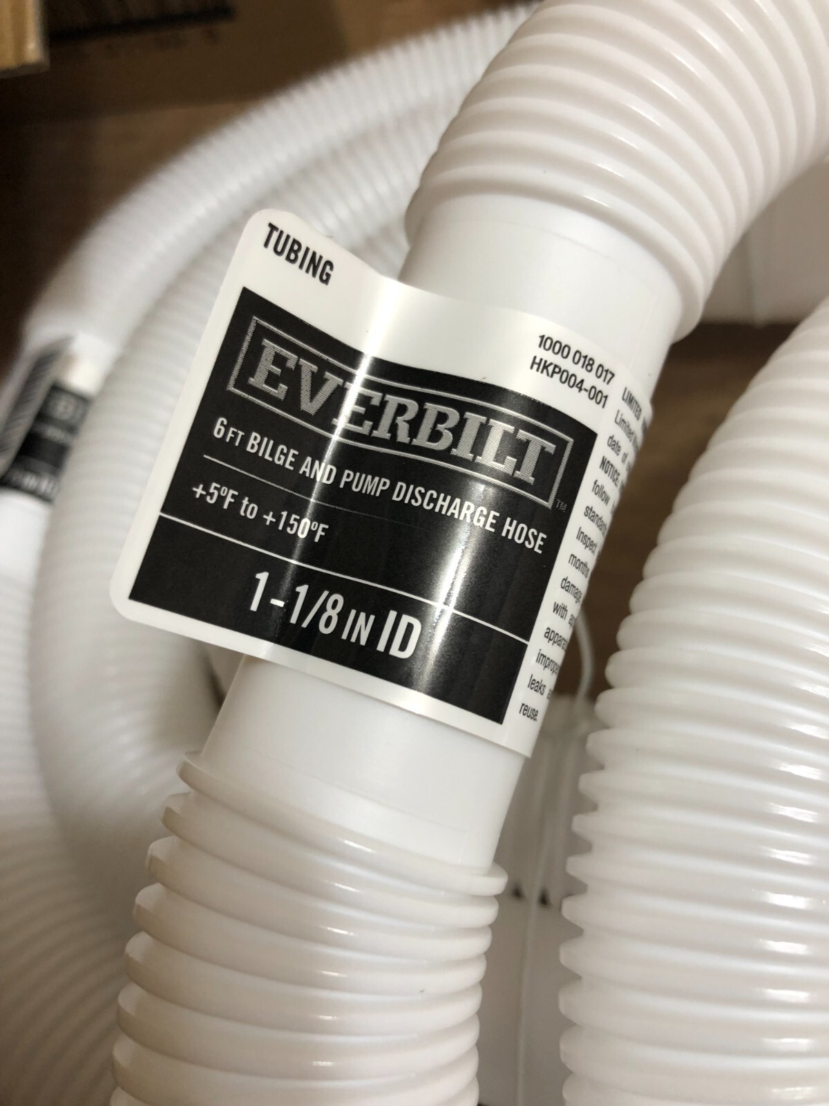 1-1/8 In. I.D. X 6 Ft. Polyethylene Bilge and Pump Hose BOX OF 5x