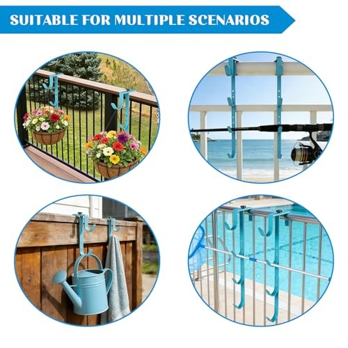 2Sets Blue Four Pool Pole Hooks Hangers, 1.0 Inches blue-4 hooks-2pcs
