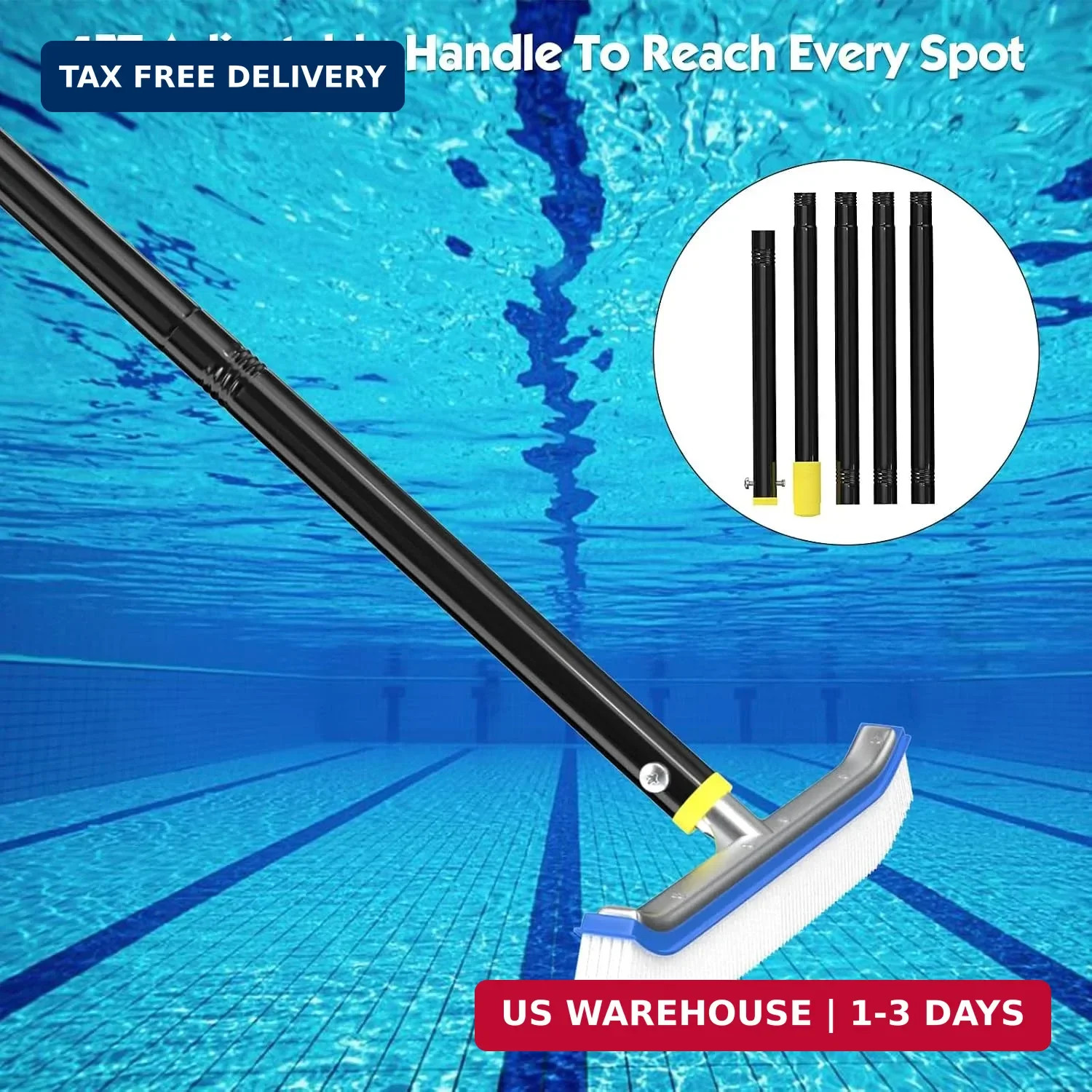 Pool Brush with Pole, 18 inch Wide Nylon Bristles Brush with 4FT Heavy Duty Swim