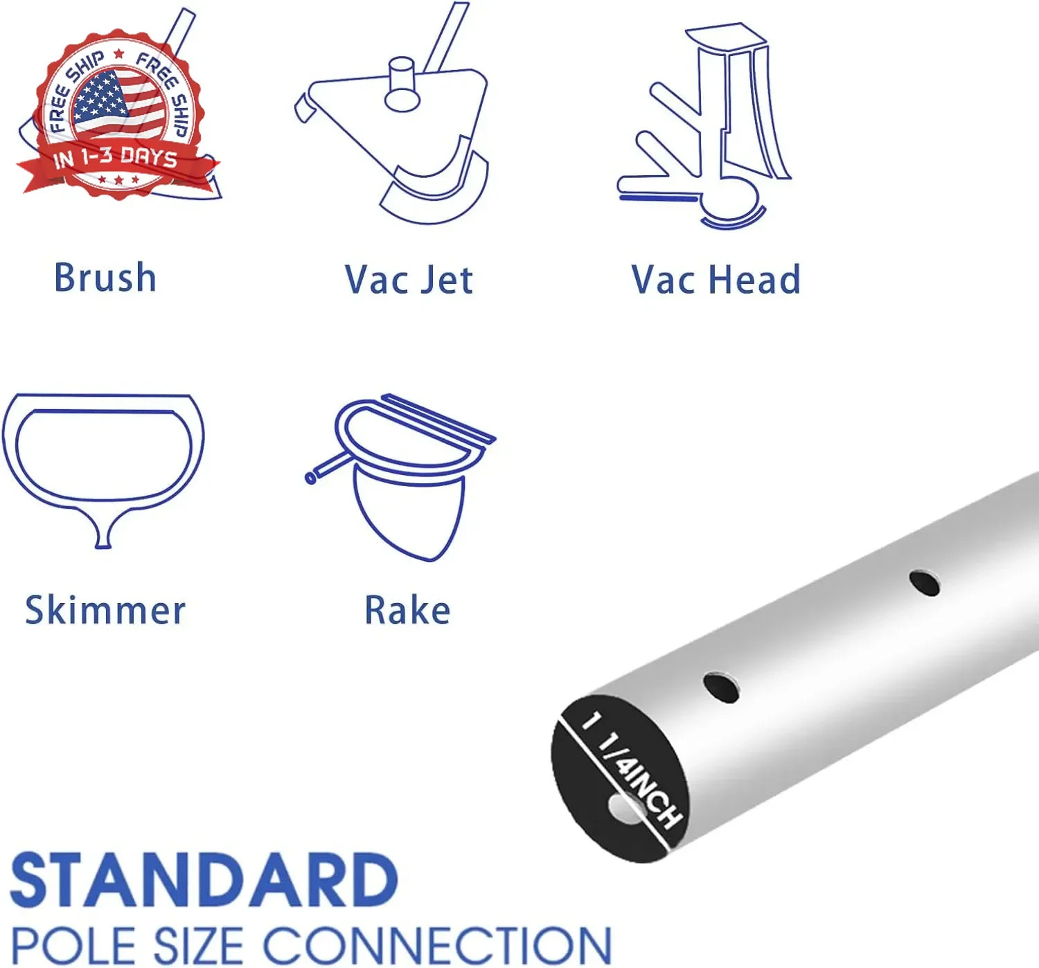 Poolvio 15 FT Telescopic Pool Pole – Adjustable 3 Piece Aluminum Pool Skimmer Po
