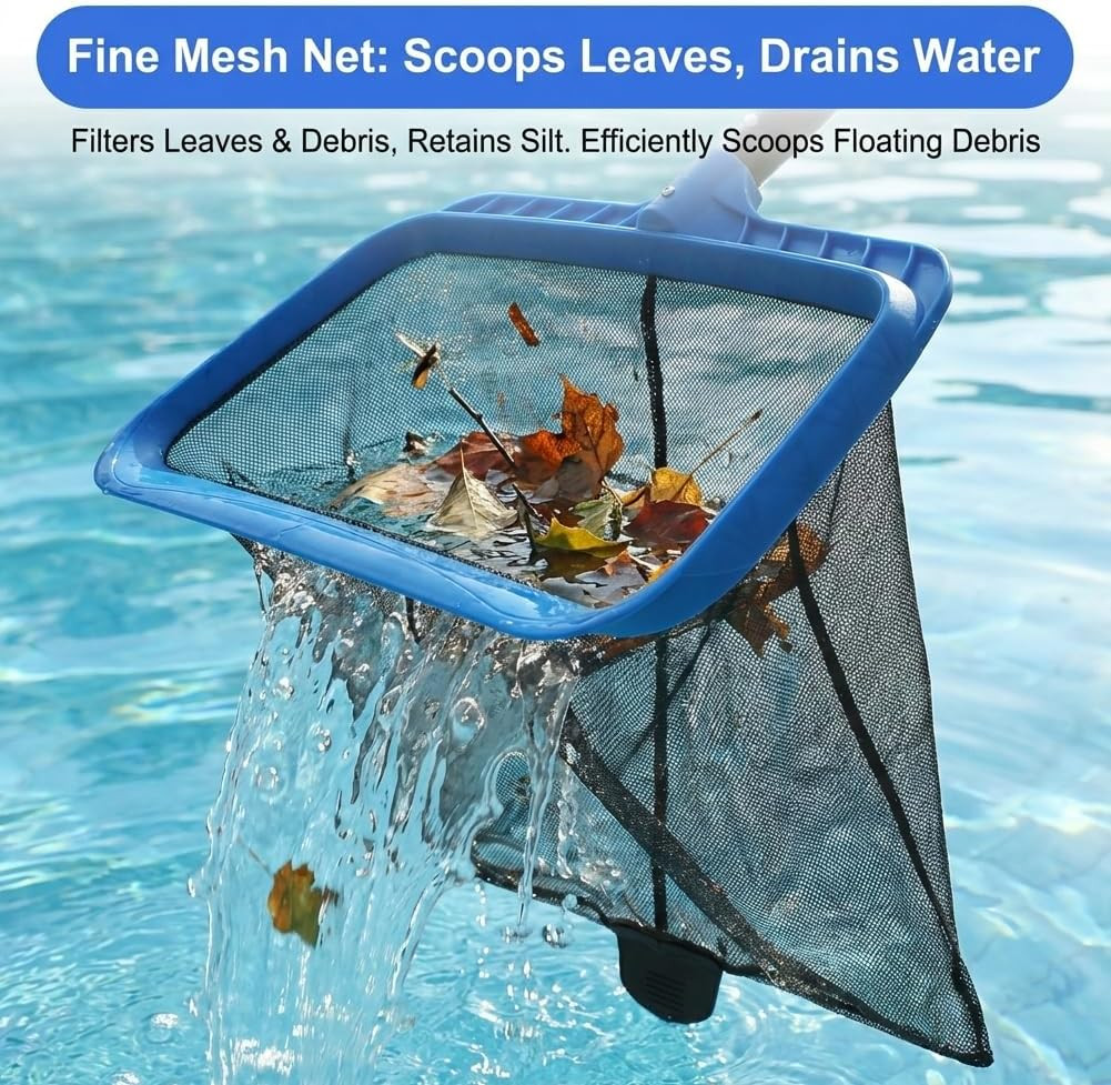 Swimming Pool Cleaning Kit, Large Skimmer Net with 56 Inch Pole & 17.5” Pool Bru