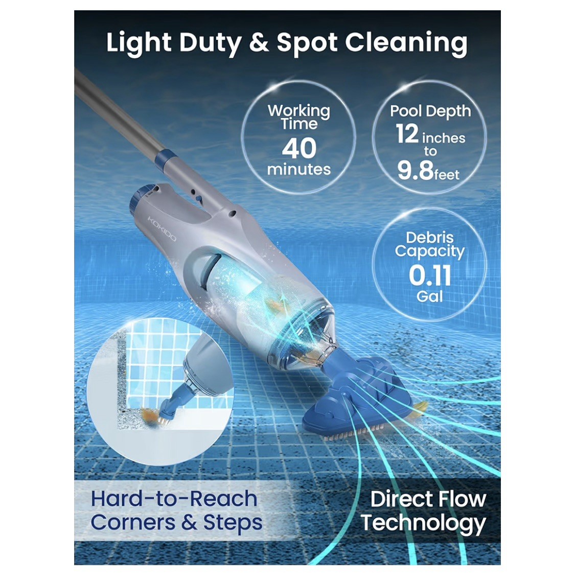 KOKIDO XTROVAC 110 Rechargeable Handheld SWIMMING Pool Vacuum Set Model EV05