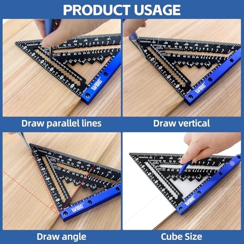 7inch Rafter Square with Carpenter Pencil, 1/8&Prime; Precision Heavy square Blue