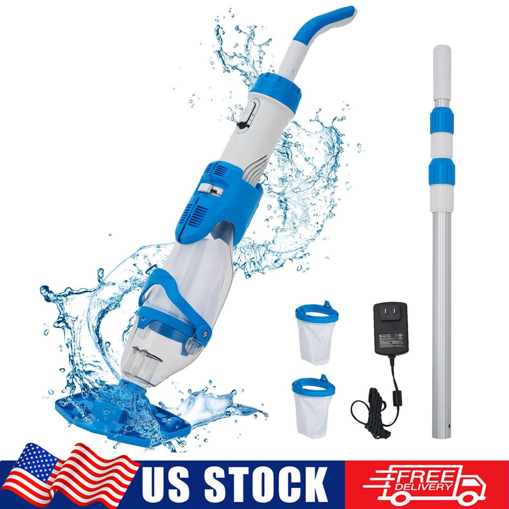Cordless Pool Vacuum Handheld Rechargeable Cleaner w/ Telescopic Pole & 2 Speeds