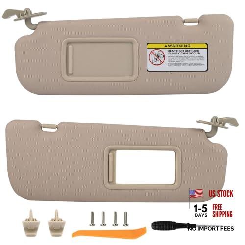 Pair Sun Visor Compatible with 2011-2016 Hyundai Elantra (Beige) Left + Right