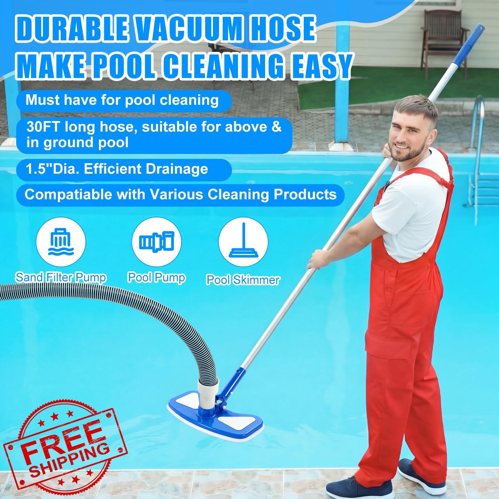 Innconee 11.8&Prime; Pool Vacuum Head Kit Hose Pole Net