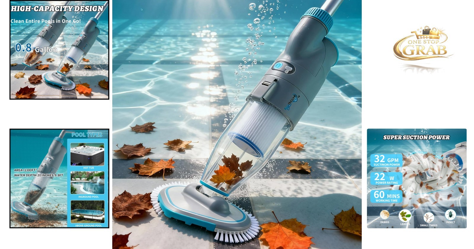 50 PRO 2026 Cordless Pool Vacuum Cleaner Heavy-Duty Debris Spas Hot Tubs Gray
