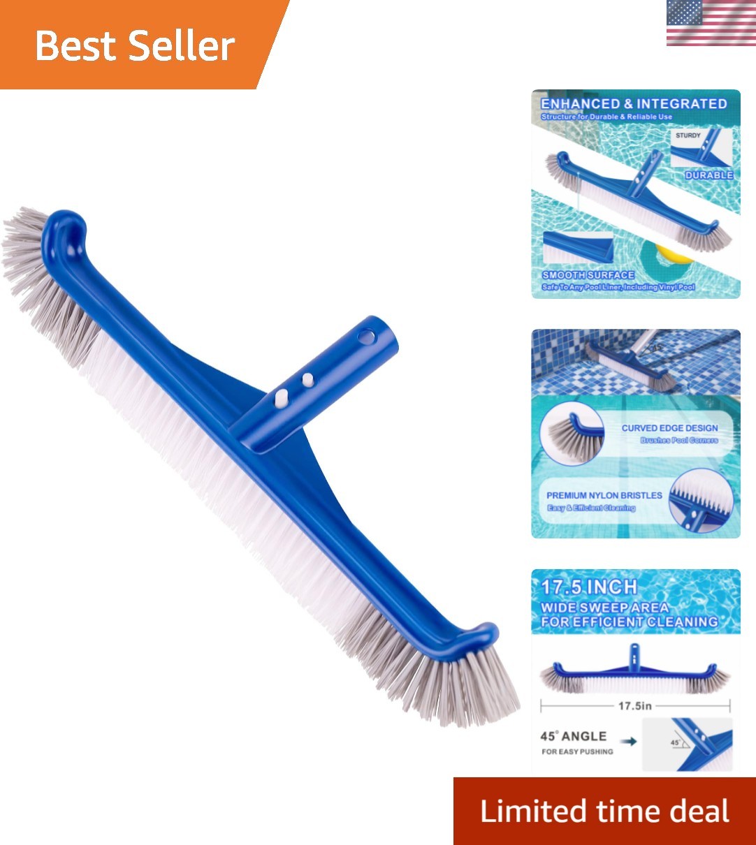 Pool Brush, 17.5 » Pool Brush Head for Inground Pools & Above-Ground Pools, D…