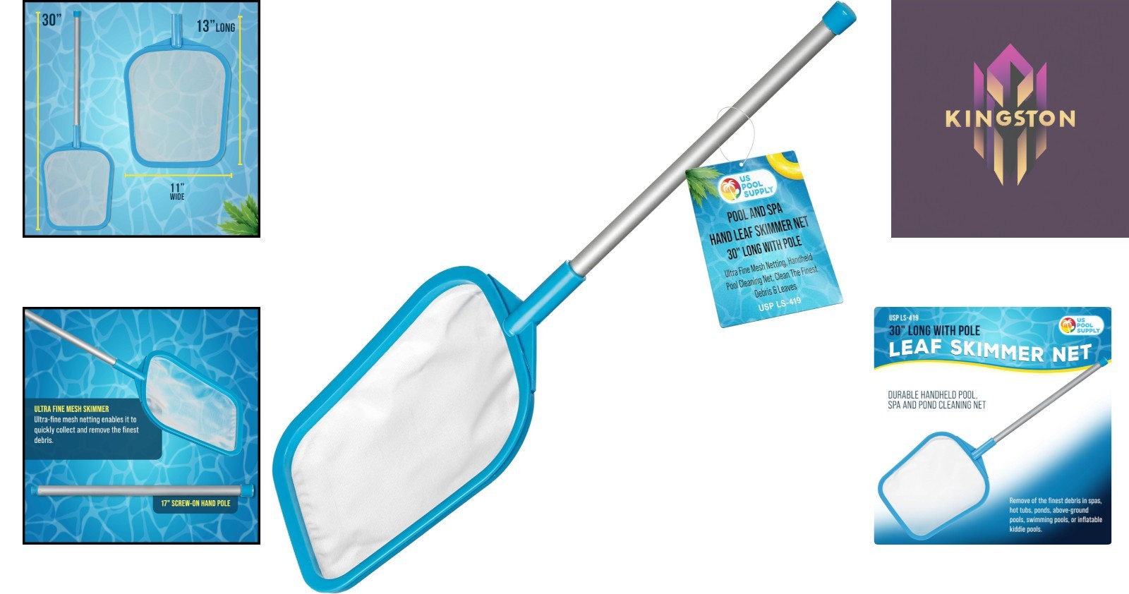 Handheld Pool Skimmer Net with 17&Prime; Pole – Ultra Fine Mesh for Efficient Cleaning