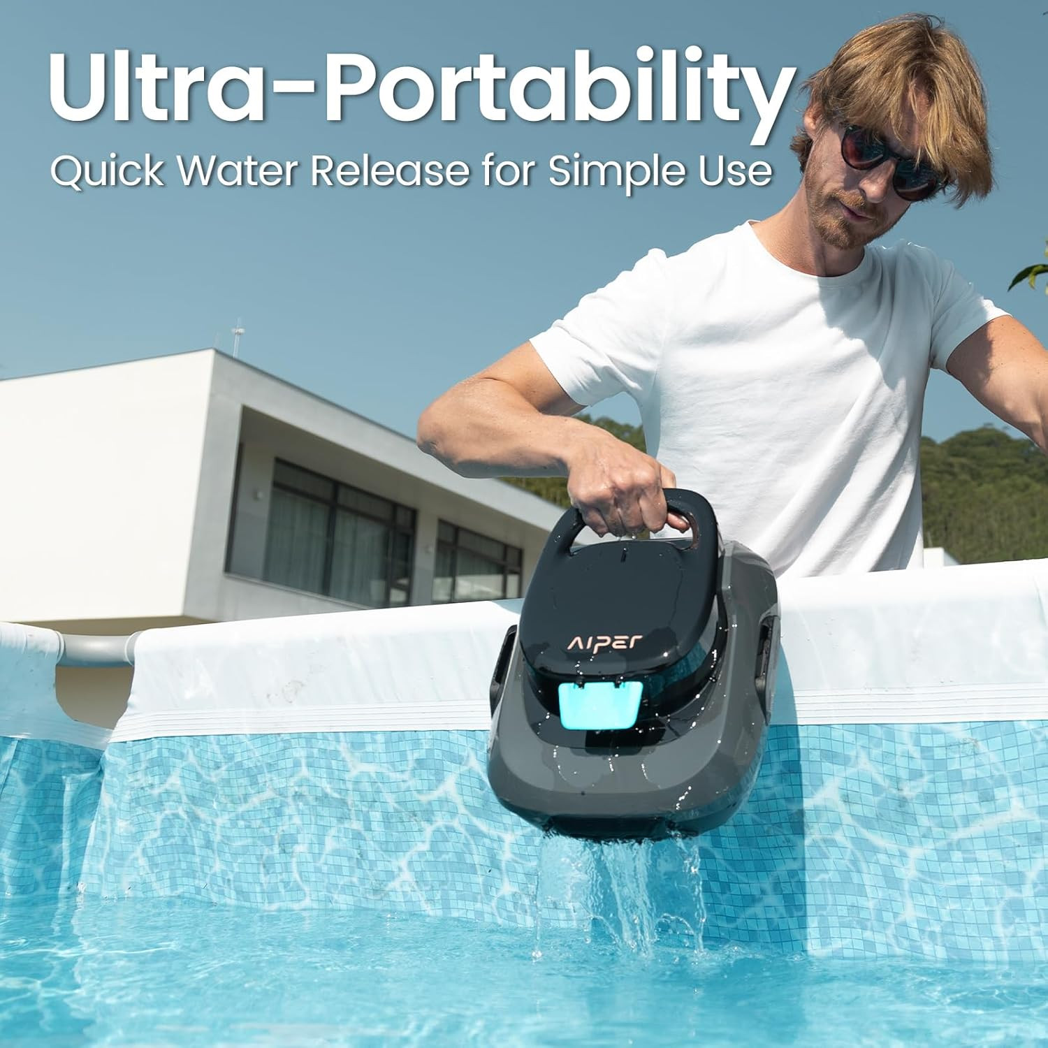 AIPER Cordless Pool Vacuum, 1200GPH Suction, 90-Min Runtime, Silver