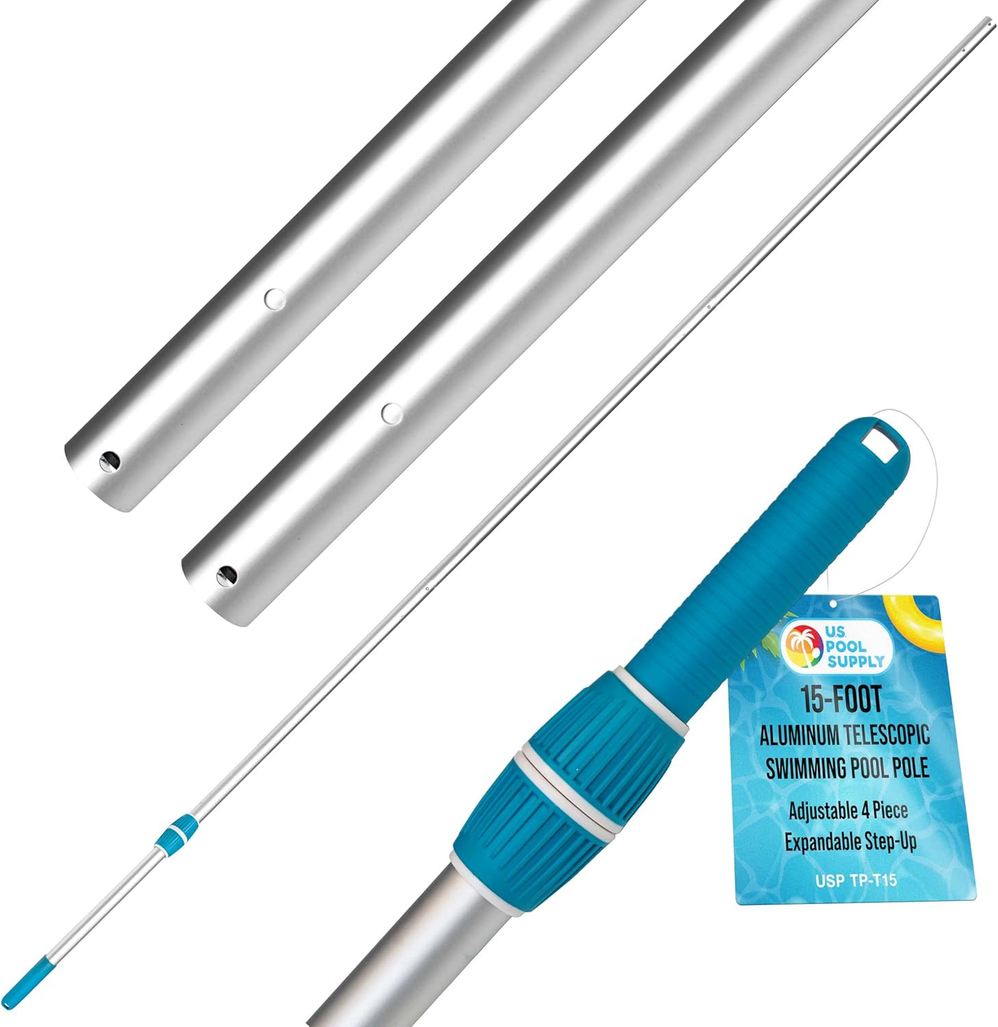 U.S. Pool Supply Telescoping Pole 15-Foot Aluminum Pool Pole Telescopic Cleaning