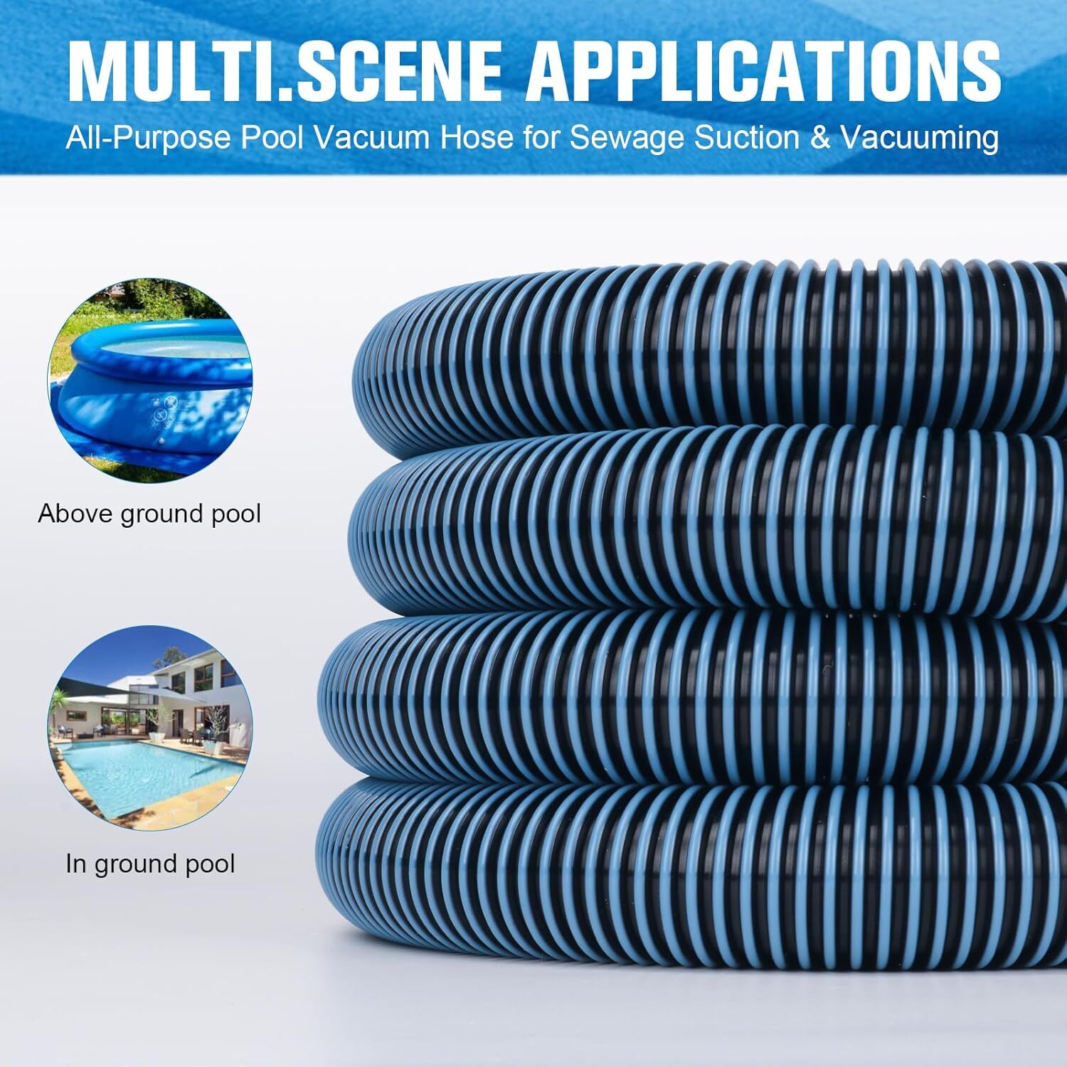 30FT Heavy Duty Pool Vacuum Cleaning Hose with Swivel Cuff 1-1/2&Prime; Diameter