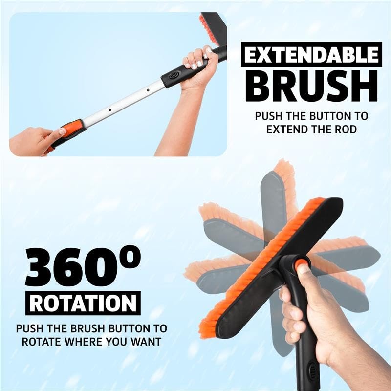Extendable Snow Brush & Ice Scraper with 360° Pivoting Head | Telescopic 63&Prime;