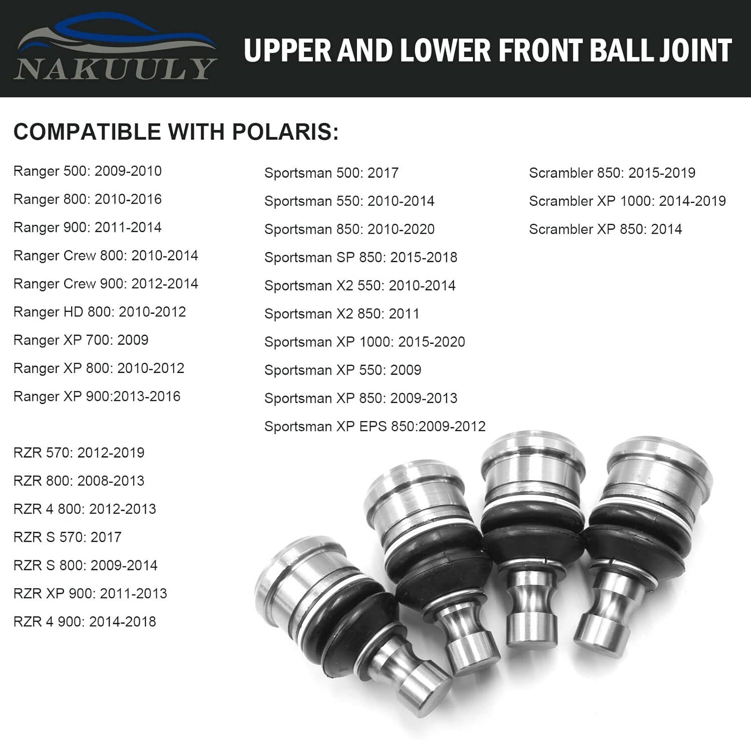 Upper and Lower Front Ball Joint 4 Pcs Compatible with Polaris RZR 570 800