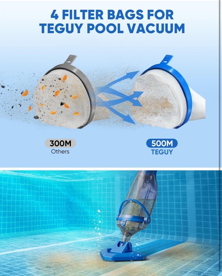 Cordless Pool Vacuum with Telescopic Pole, 18.5 GPM Powerful Suction, 1.5H Super