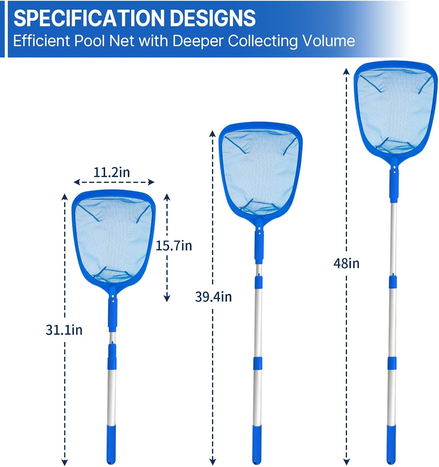 Pool Skimmer – Pool Net with 3 Section Pole, Pool Skimmer Net with Fine Mesh Net