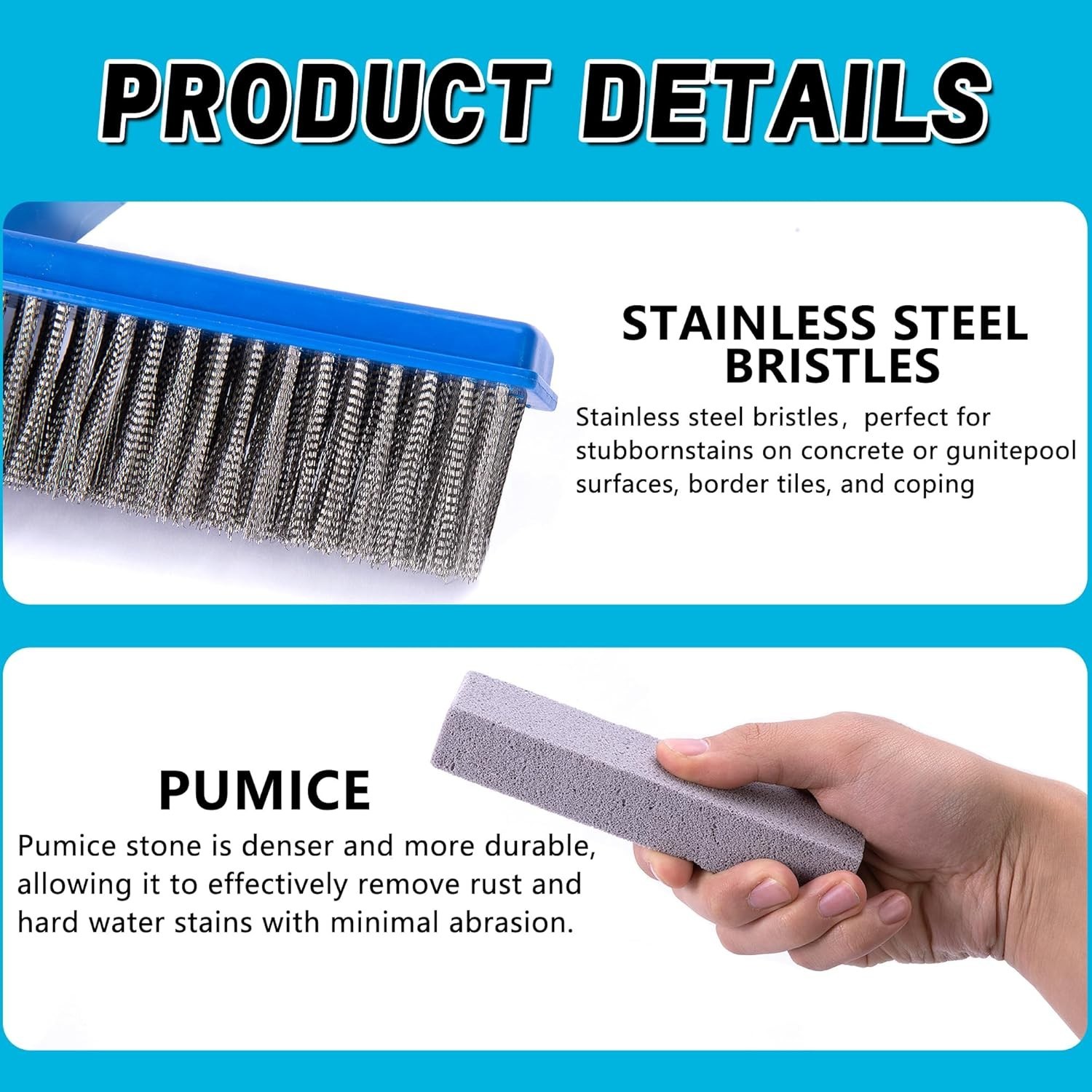7-Piece Pool Cleaning Kit: Stainless Steel Brush & Pumice Stones for Deep Clean