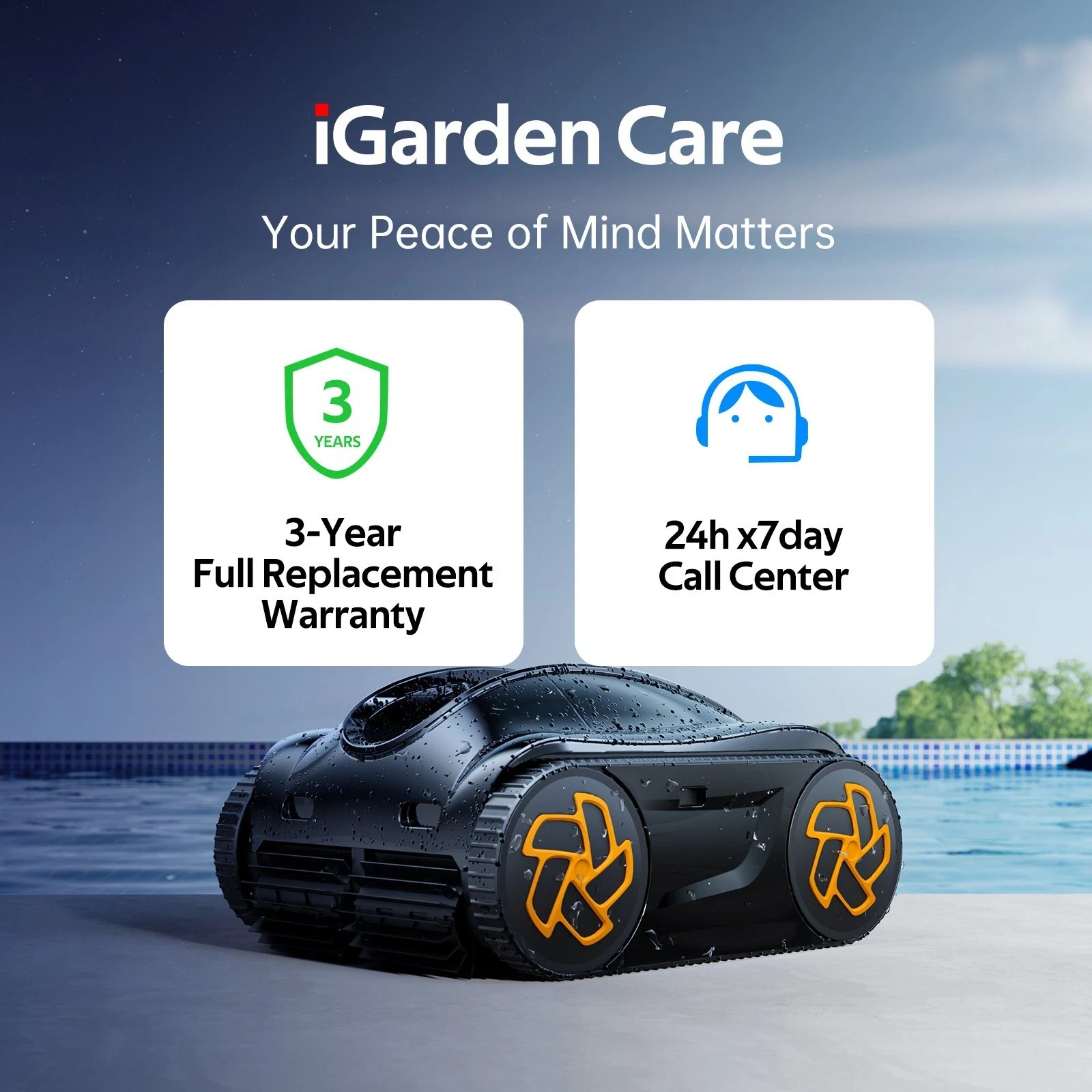 iGARDEN 4H Runtime Cordless Robotic Pool Cleaner Wall Climbing Waterline