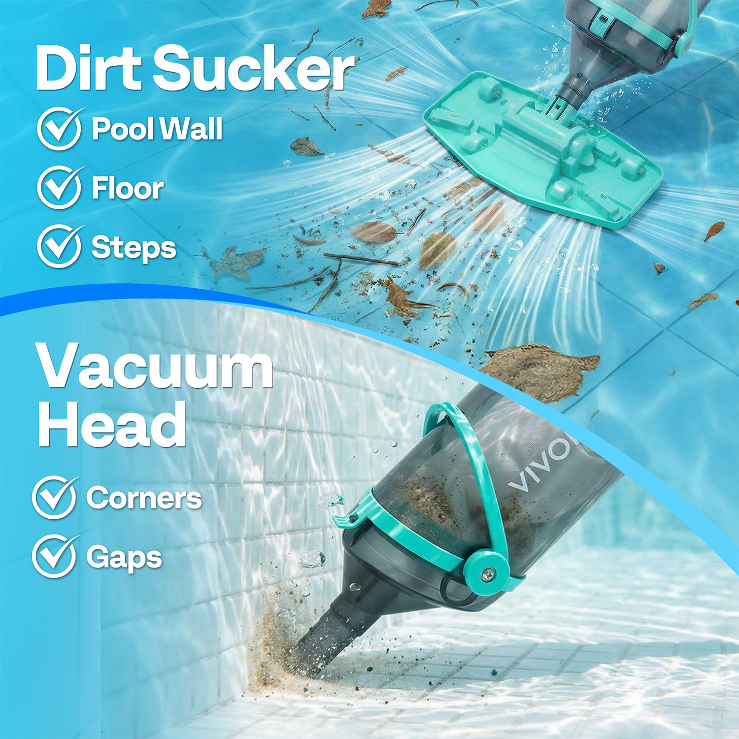 Cordless Pool Vacuum Cleaner 1110GPH Handheld Rechargeable for Pools Spas 60min