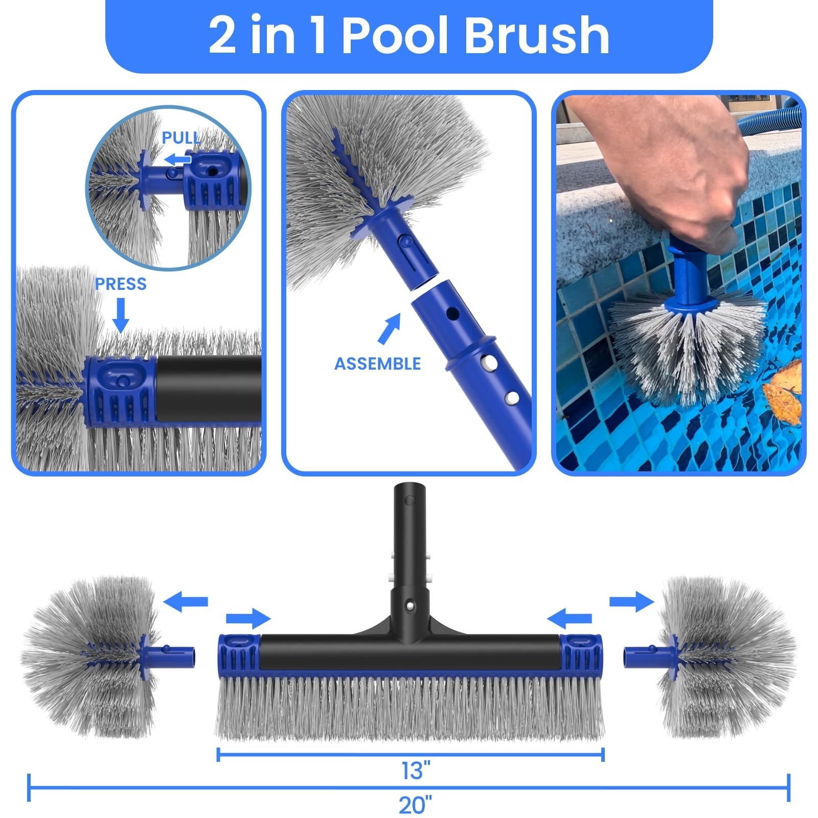 Poolvio Deluxe Swimming Pool Cleaning Kit Including Skimmer Net, 2-in-1 Pool …