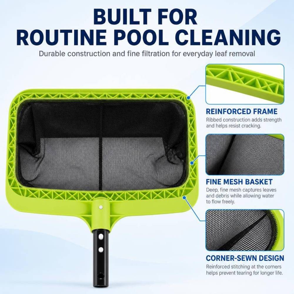 Pool Leaf Skimmer Net Reinforced Frame Deep Rake Mesh Netting Cleaner Head