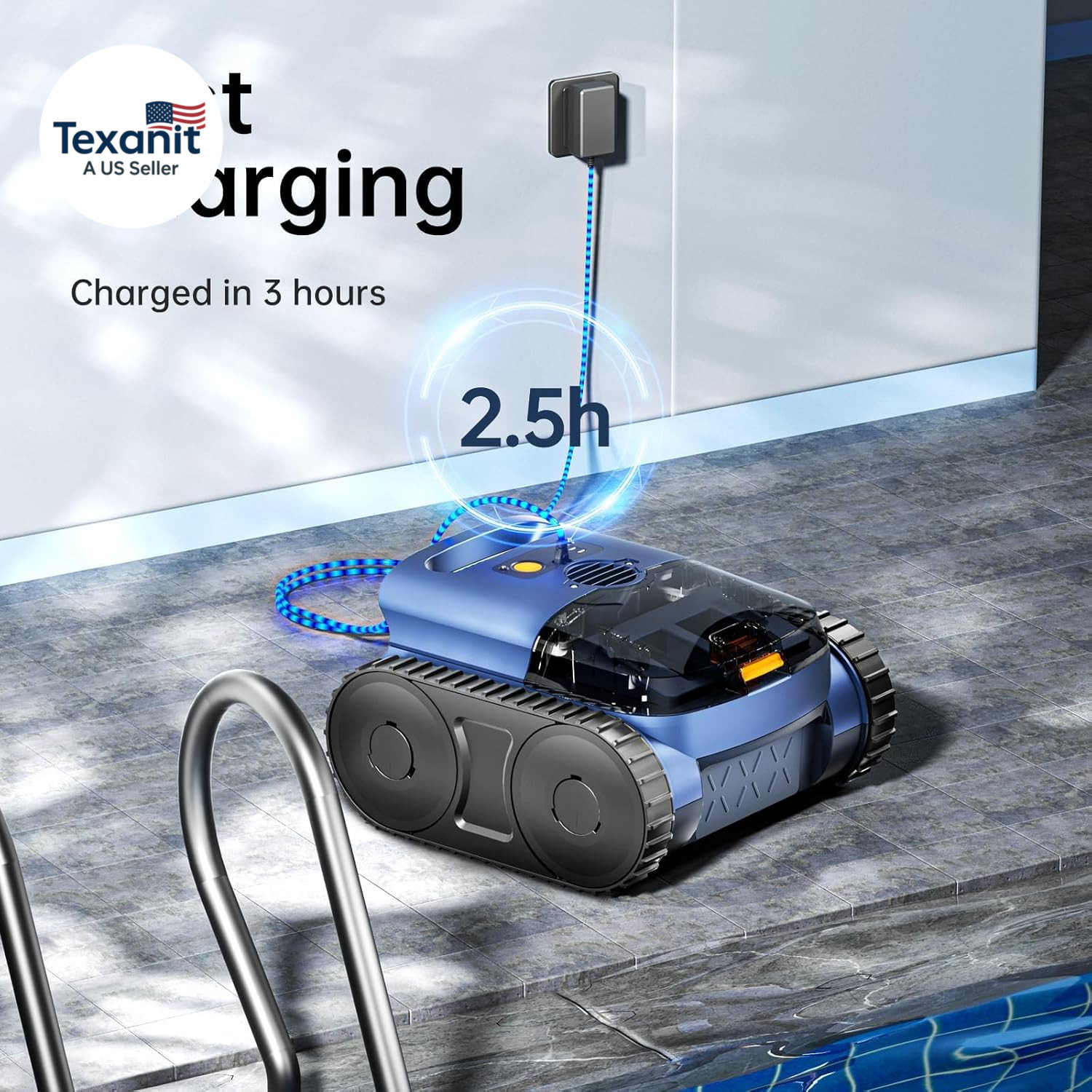 RERIOU Cordless Robotic Pool Vacuum, Pool Cleaner with Track Drive, Sonar Naviga