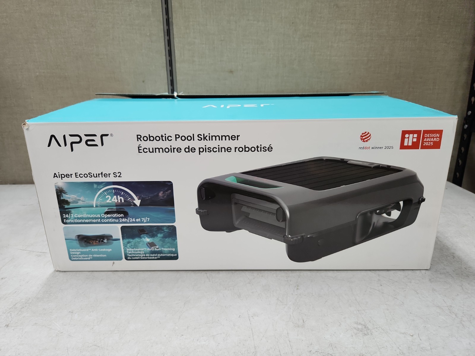 NEW Aiper Ecosurfer S2 Solar Powered Pool Surface Skimmer Robot – Grey