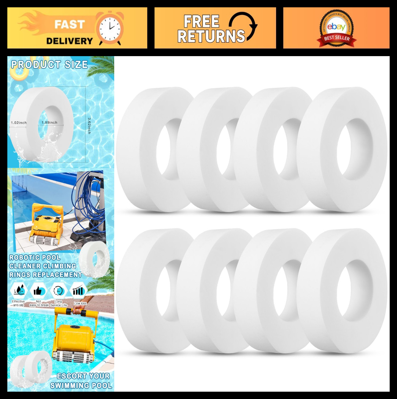 8 Pcs Climbing Rings for Robotic Pool Cleaners – Compatible with M200 M400 M500
